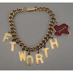 Vintage Fort Worth Texas Letter Charm Bracelet Enamel TX State Outline